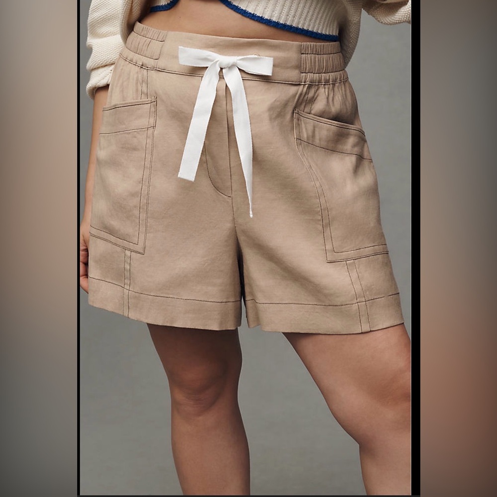 Anthropologie High-Waist Drawstring Utility Shorts in Beige